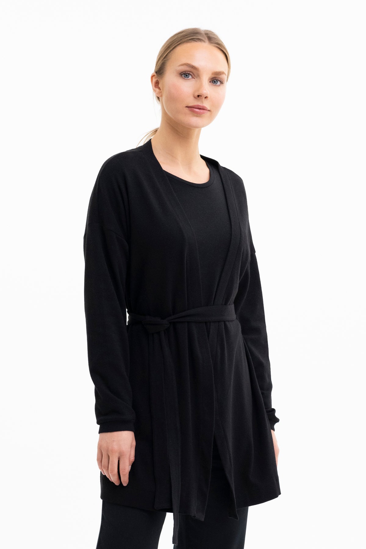 BELTED CARDIGAN | cotton-wool black