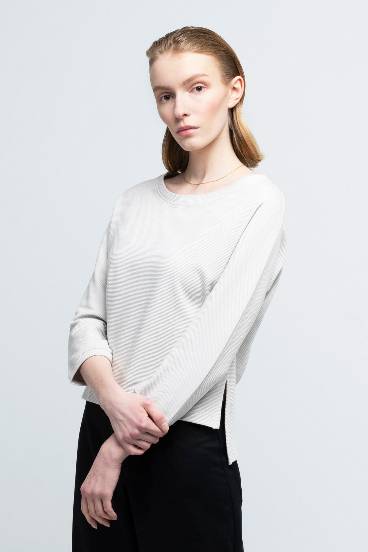 CROPPED SWEATER cotton rib pearl grey