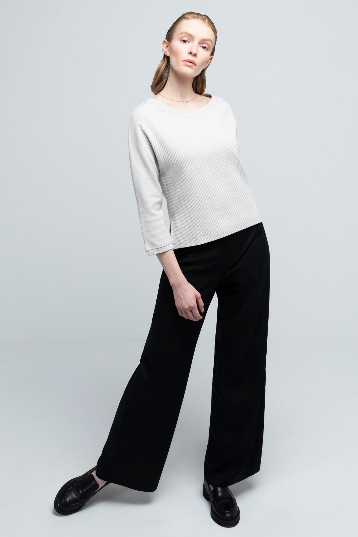 CROPPED SWEATER cotton rib pearl grey