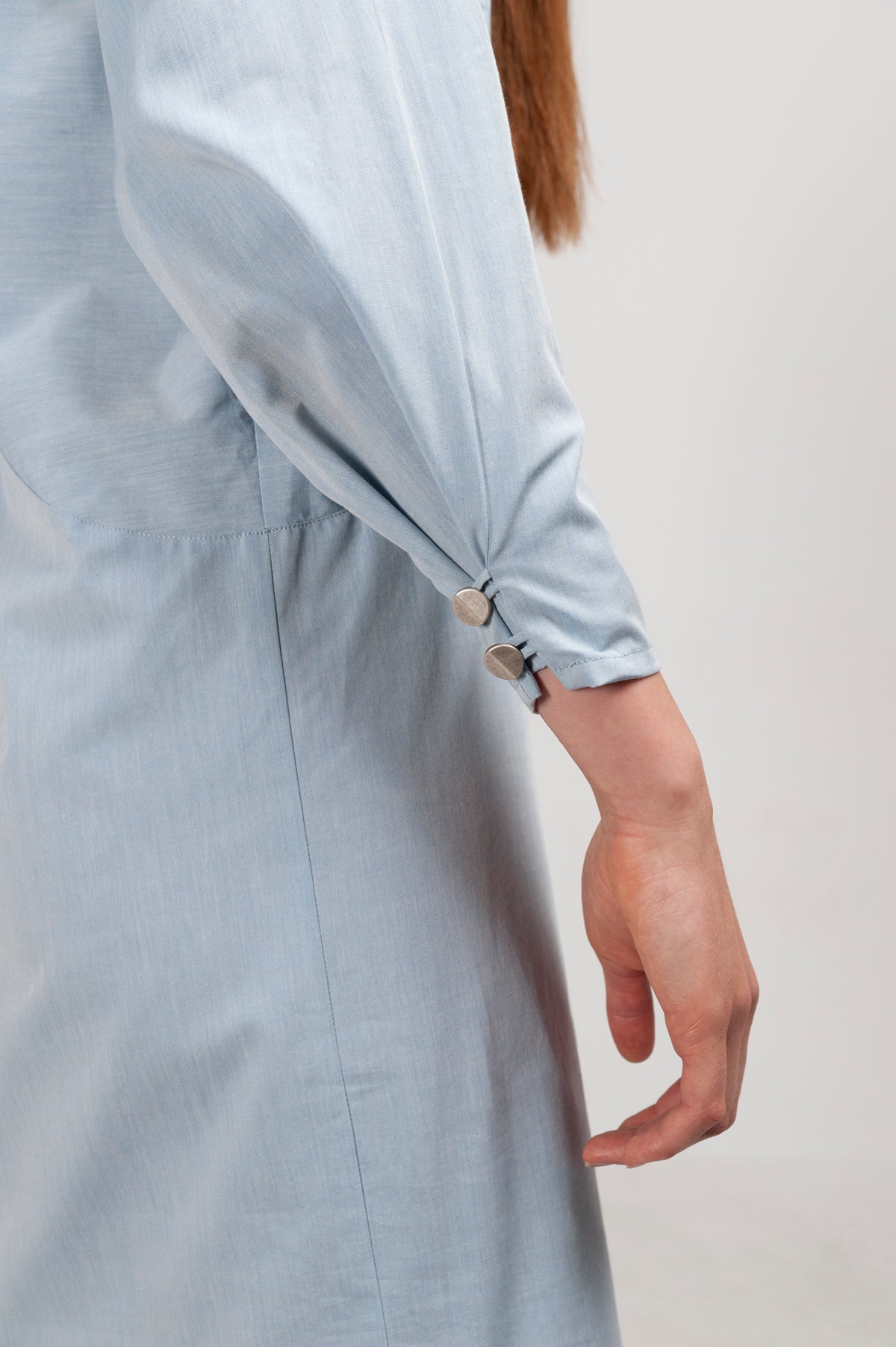 BATWING SLEEVE DRESS | cotton chambray pastel blue