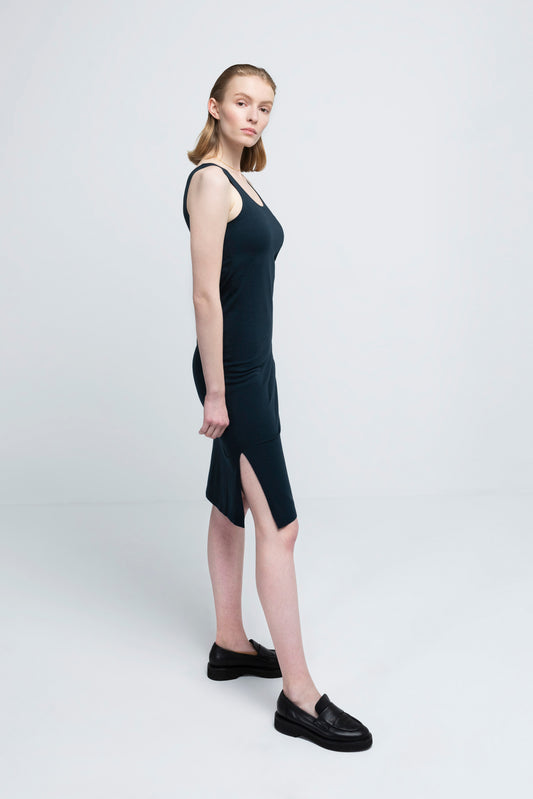 SLIP DRESS | cotton navy & black