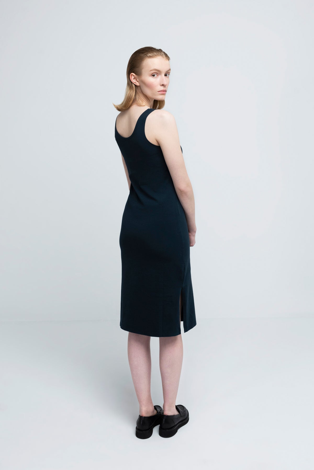 SLIP DRESS | cotton navy & black