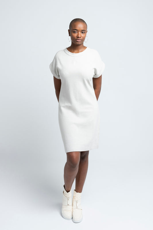 SHEATH DRESS | cotton rib pearl grey