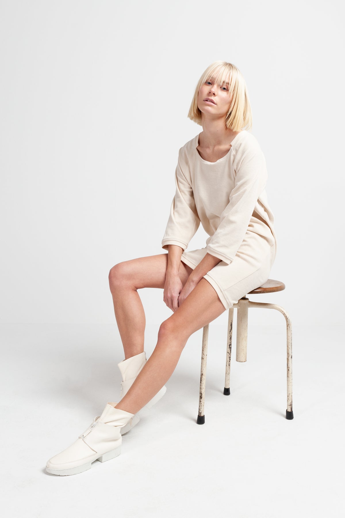 JUMPER DRESS | organic cotton velvet cream