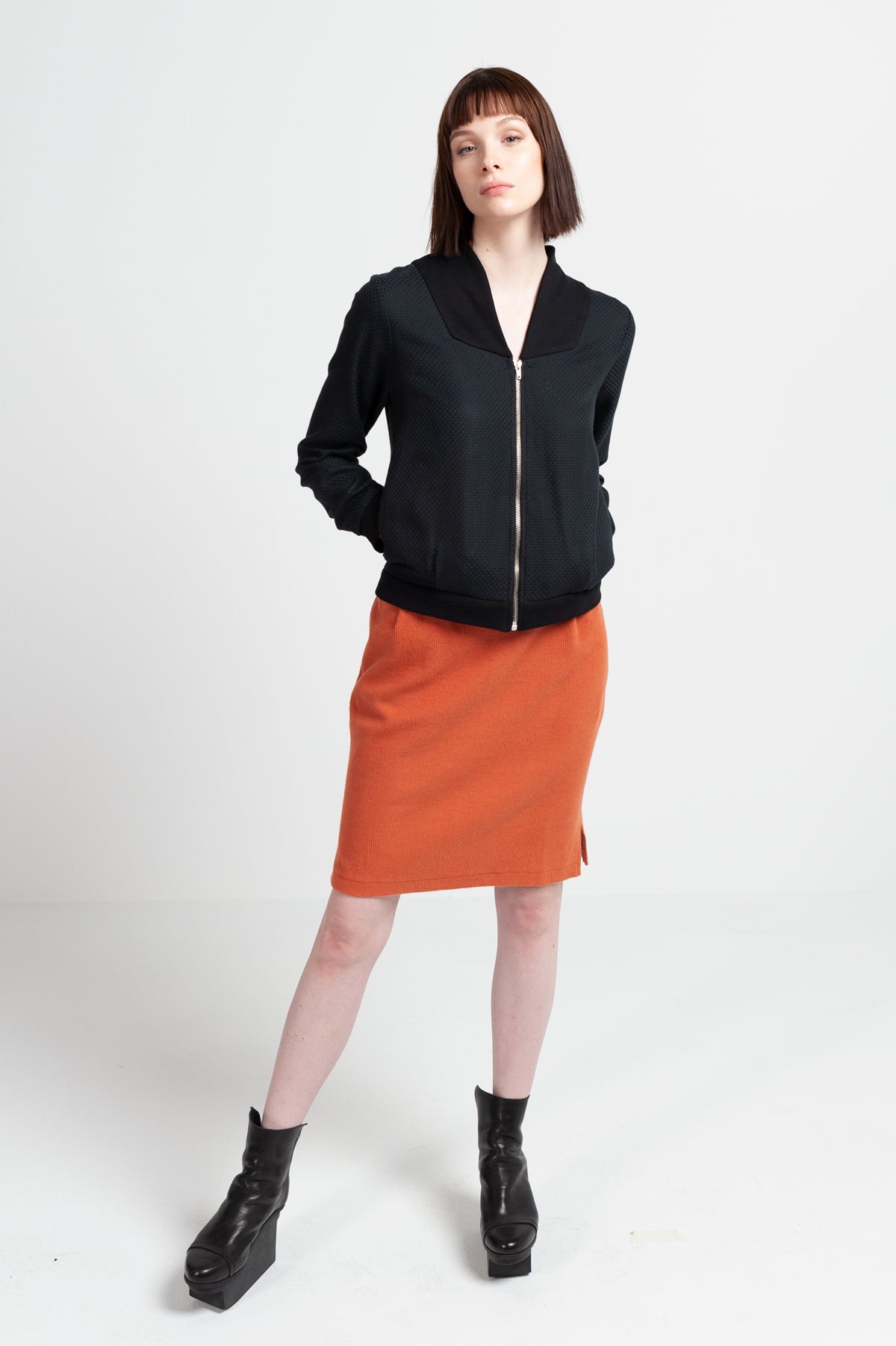 PENCIL SKIRT | cotton cord-sweat rust