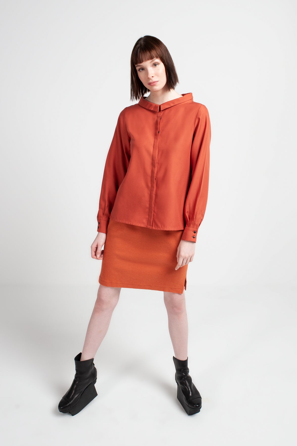 PENCIL SKIRT | cotton cord-sweat rust