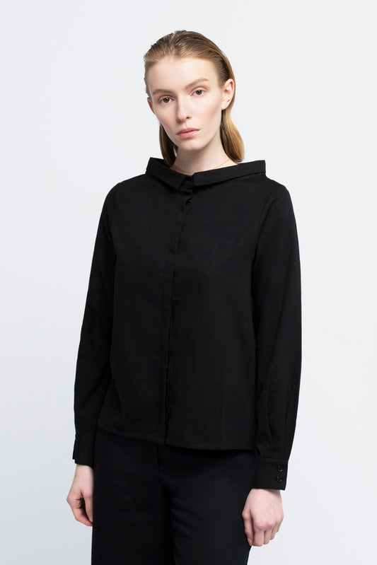 BLOUSE U-BOAT NECKLINE | cotton satin black