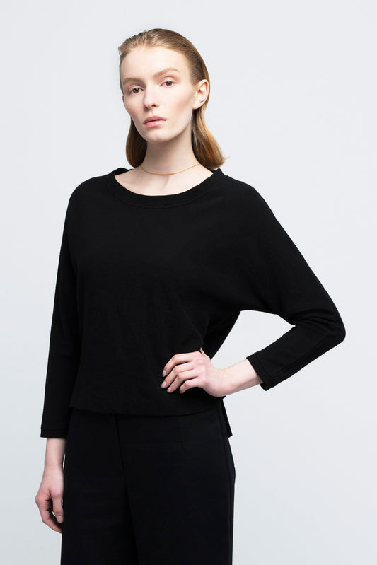 CROPPED SWEATER | cotton rib black