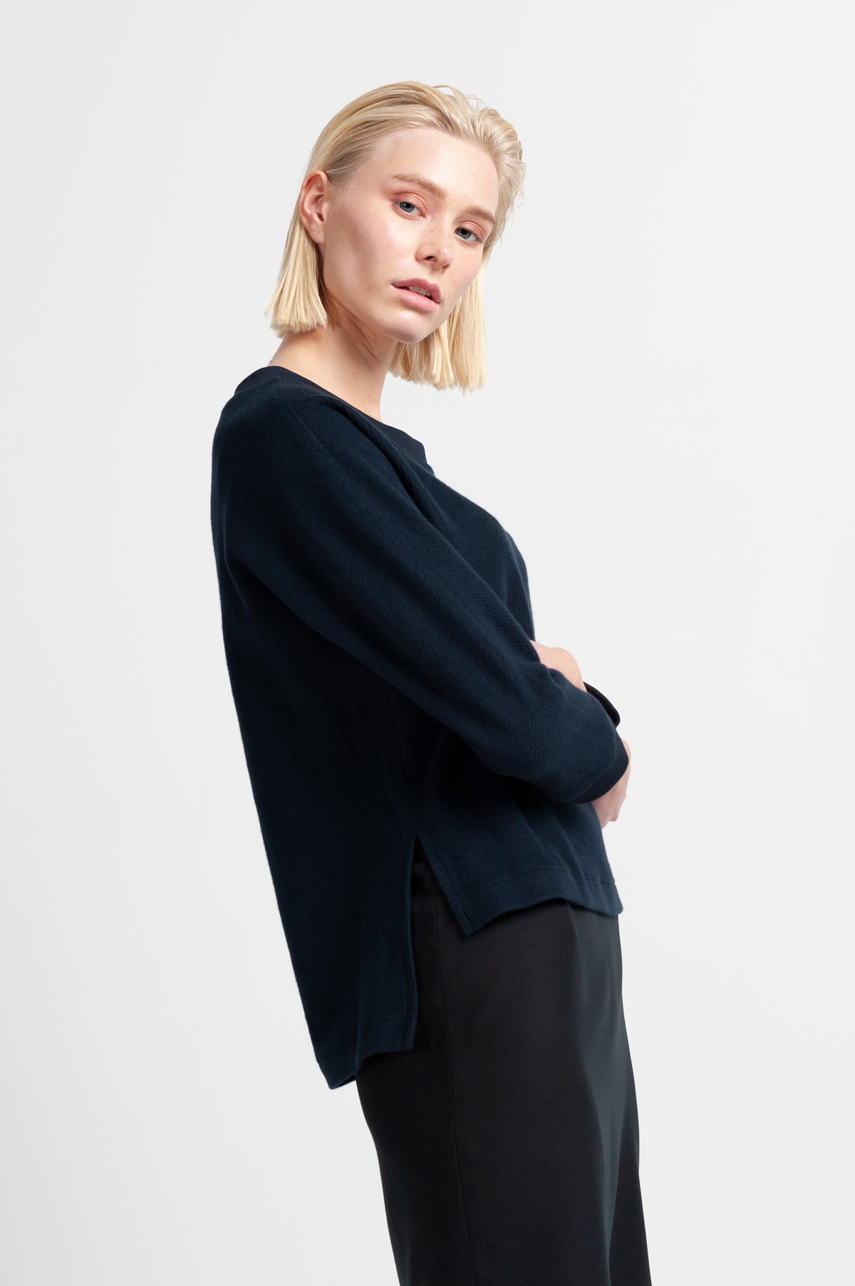 CROPPED SWEATER | cotton cord sweat midnight blue