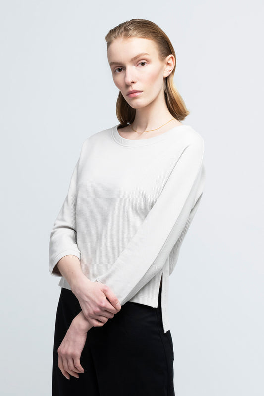 CROPPED SWEATER cotton rib pearl grey