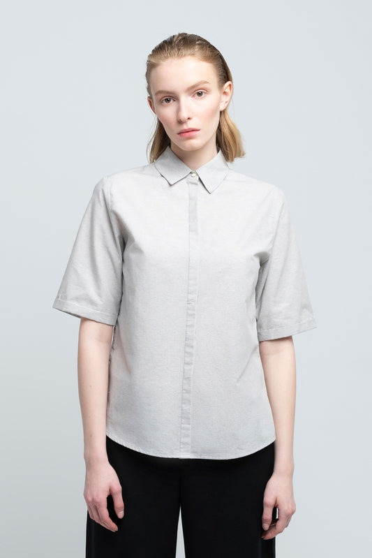 SHORT SLEEVES BLOUSE | cotton dusty grey