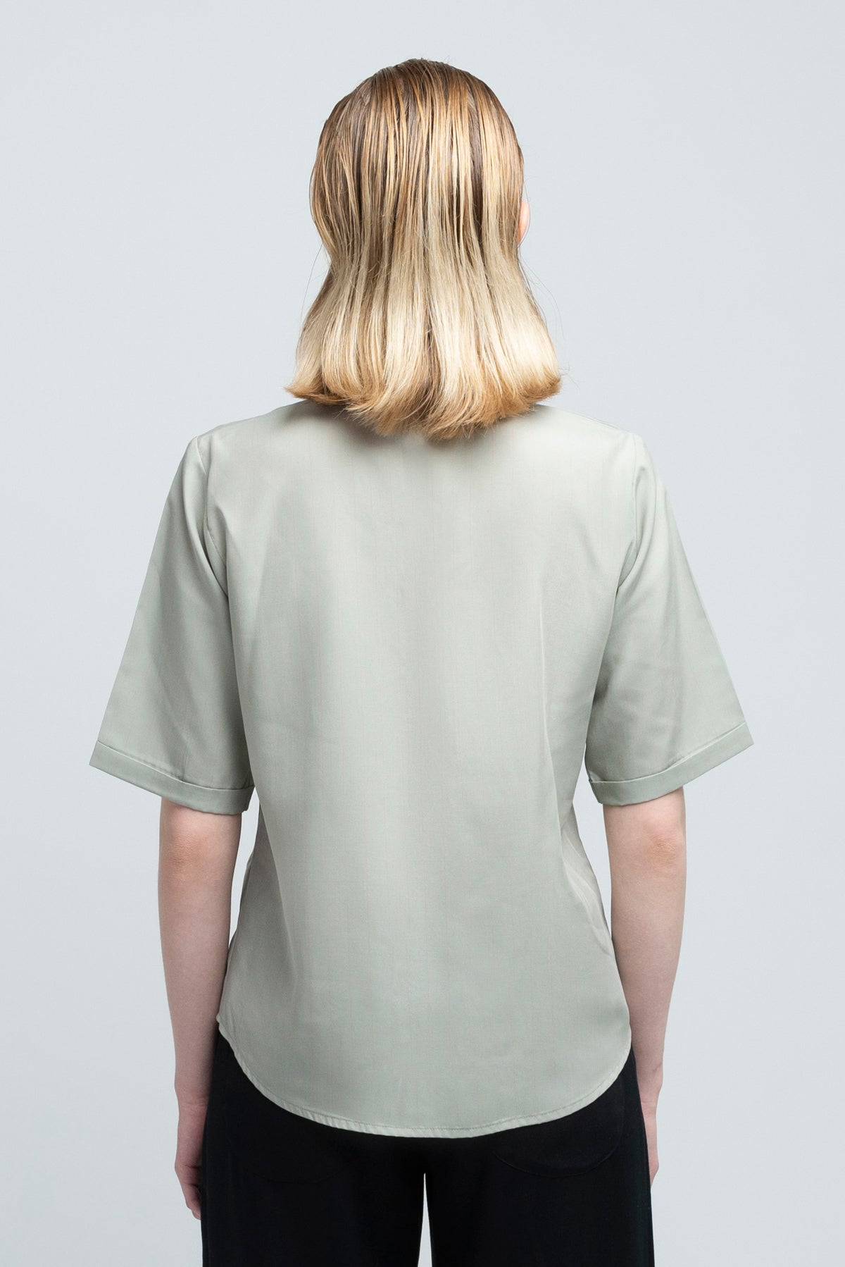 SHORT SLEEVES BLOUSE |  Tencel™ (Lyocell) pinstriped sage